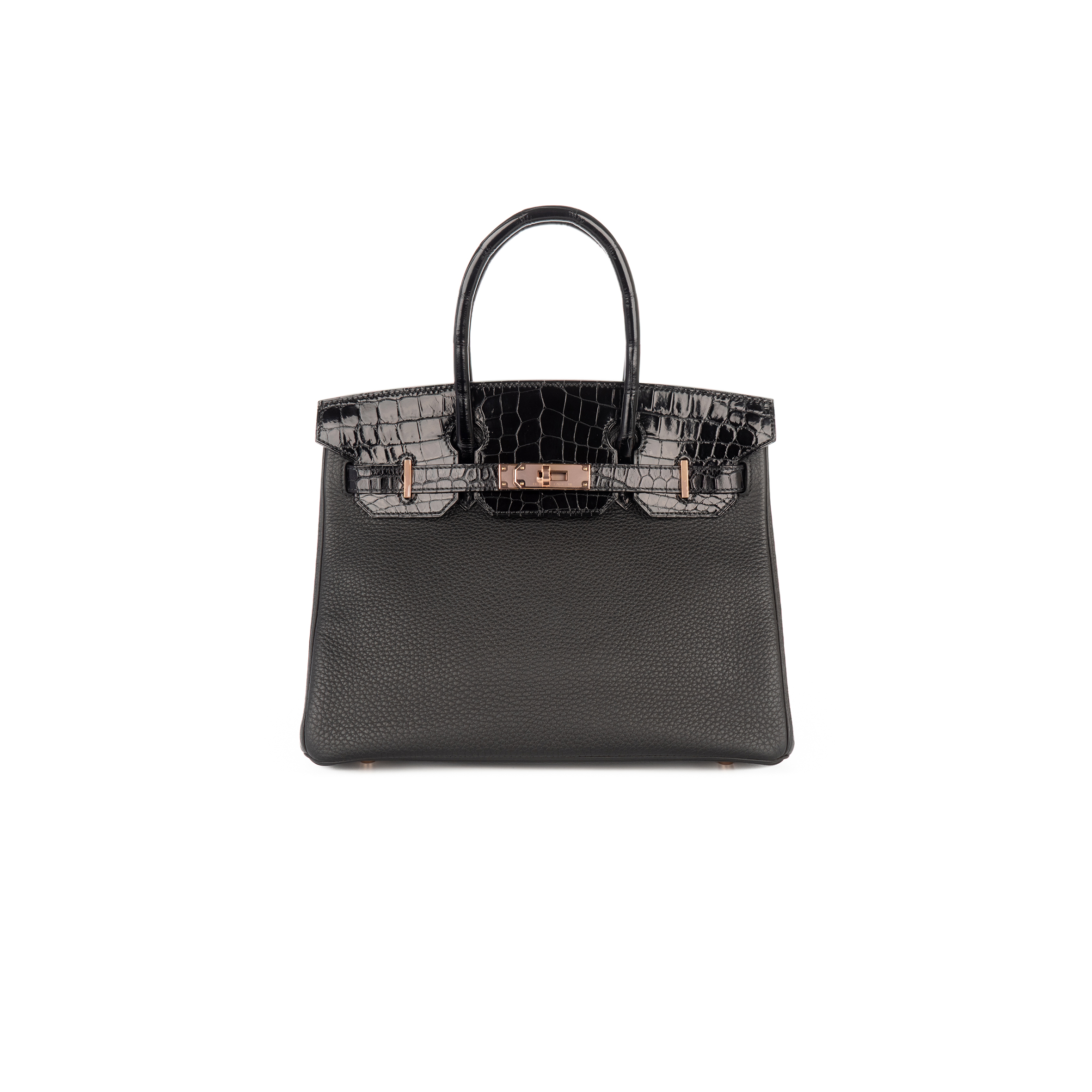 HERMÈS MASTER BIRKIN 30 TOUCH NOIR  BLACK SHINY CROCODILE NILOTICUS TOGO ROSE GOLD HARDWARE (30*23*15cm)